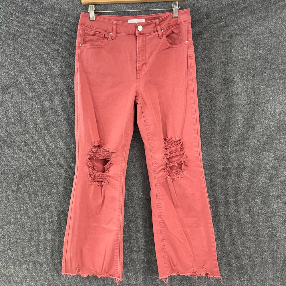 RISEN Womens Ankle Jeans Size 7/28 Distressed High Rise Raw Hem Color Brick - Picture 2 of 10